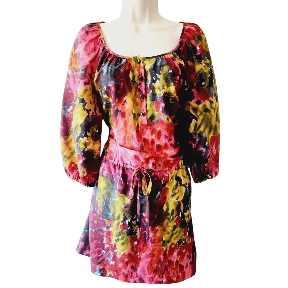 Trina Turk Silk Wool Watercolor Floral Mini Dress Pink Yellow Orange Size 10